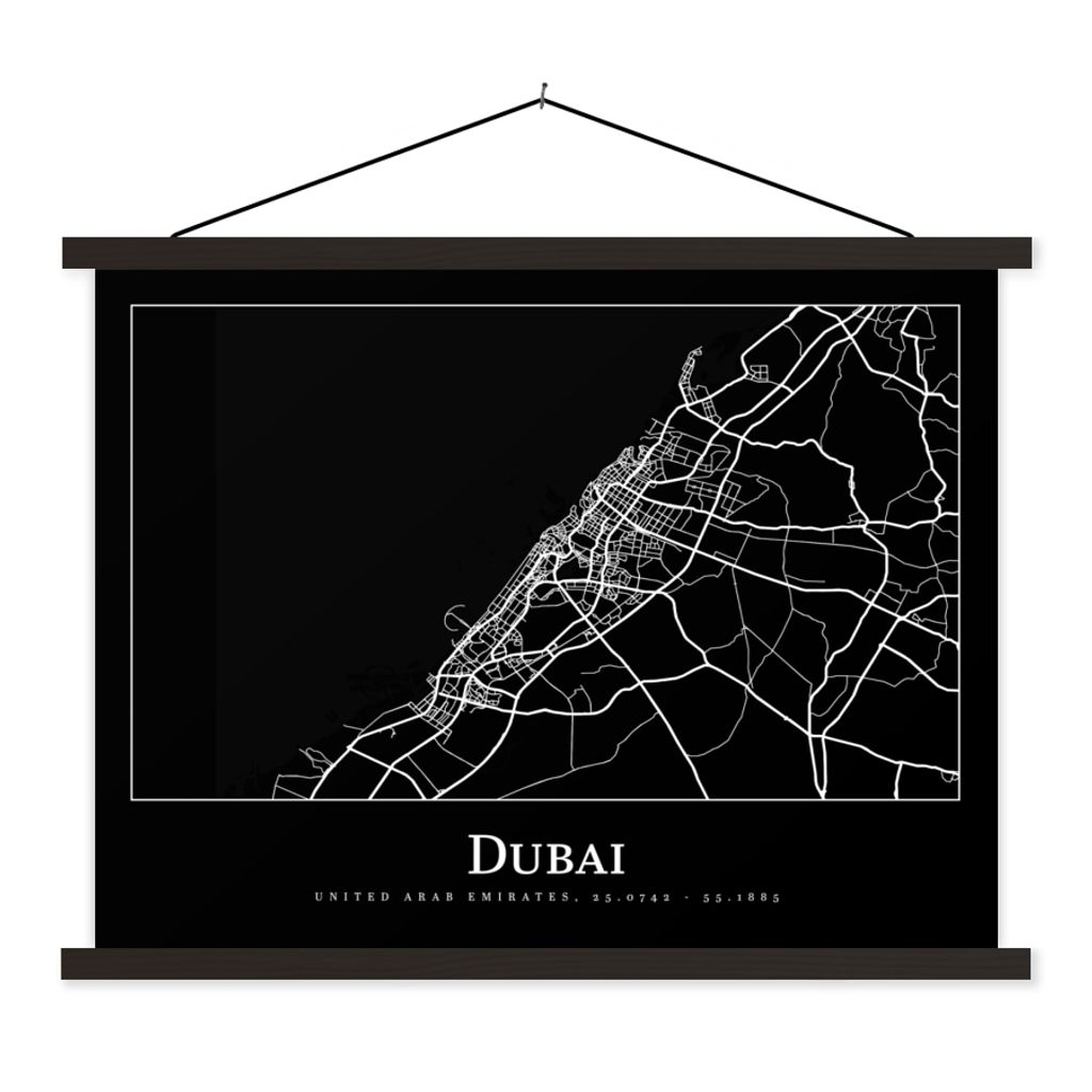 MuchoWow Textilposter Dubai Stadtplan - Karte 60x45 cm mit schwarzem Rahmen - Poster Schlafzimmer