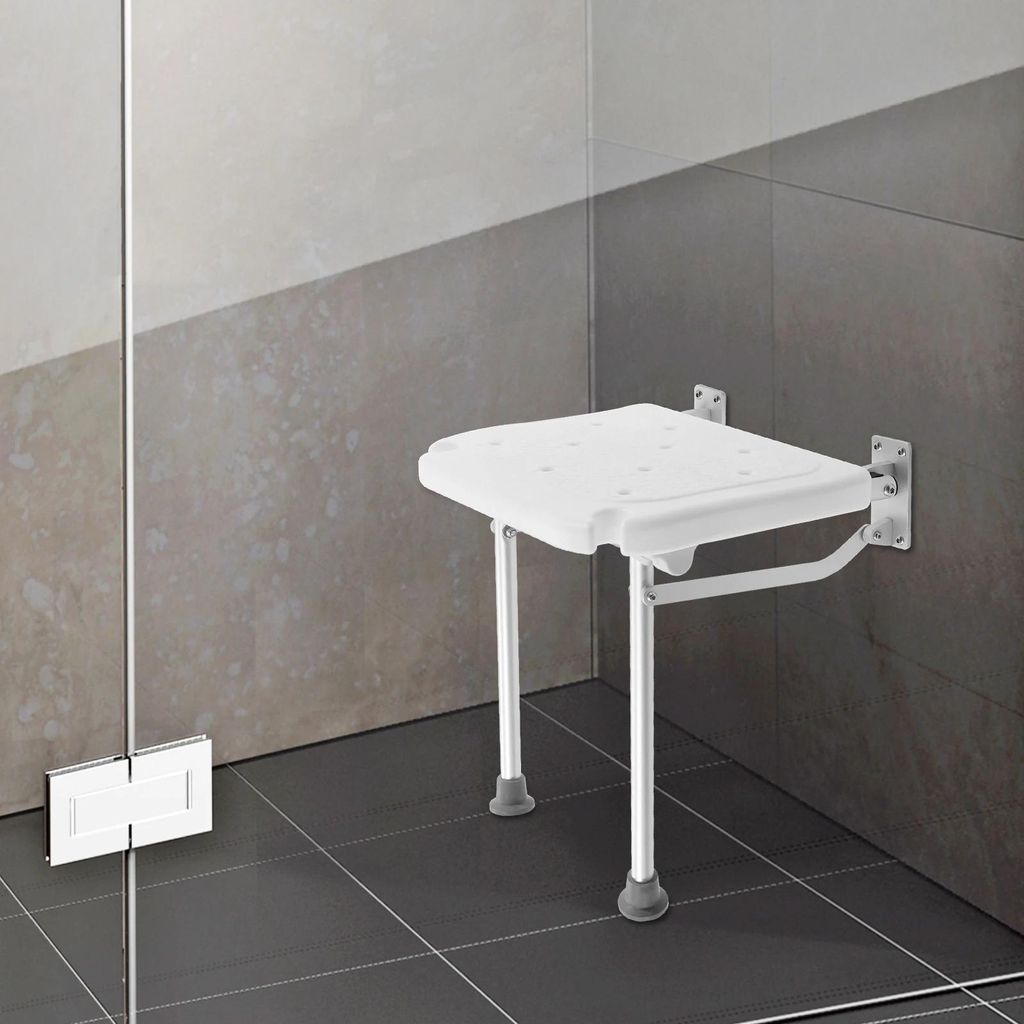 Duschklappsitz - Zur Wandmontage - Aluminiumlegierung - Korrosionsbeständig - Belastbar - Platzsparend - Weiß