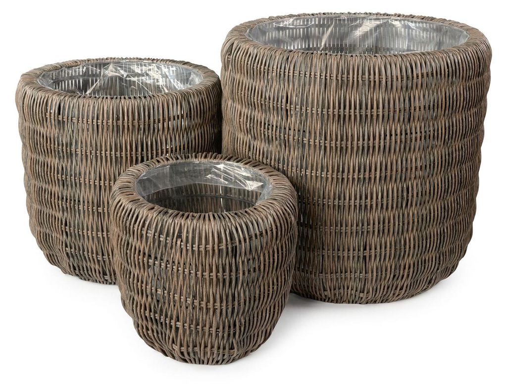 di volio Pflanzkübel Set LEPORI 3 hohe runde Polyrattan Produktbild 