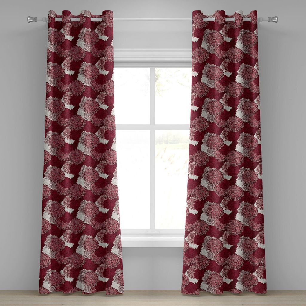 ABAKUHAUS Rot und weiß Ösenvorhang, Blühende chinesische Chrysanthemen Muster inspiriert von der Schönheit der Natur, Dekorative 2-Panel-Fenste...