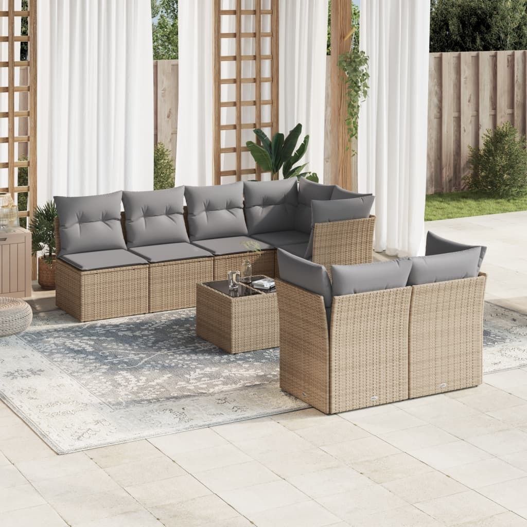 Maison Exclusive - 8-tlg. Garten-Sofagarnitur mit Kissen Beige Poly Rattan