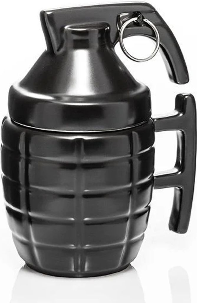 Kaffeebecher Handgranate mit Deckel, schwarz