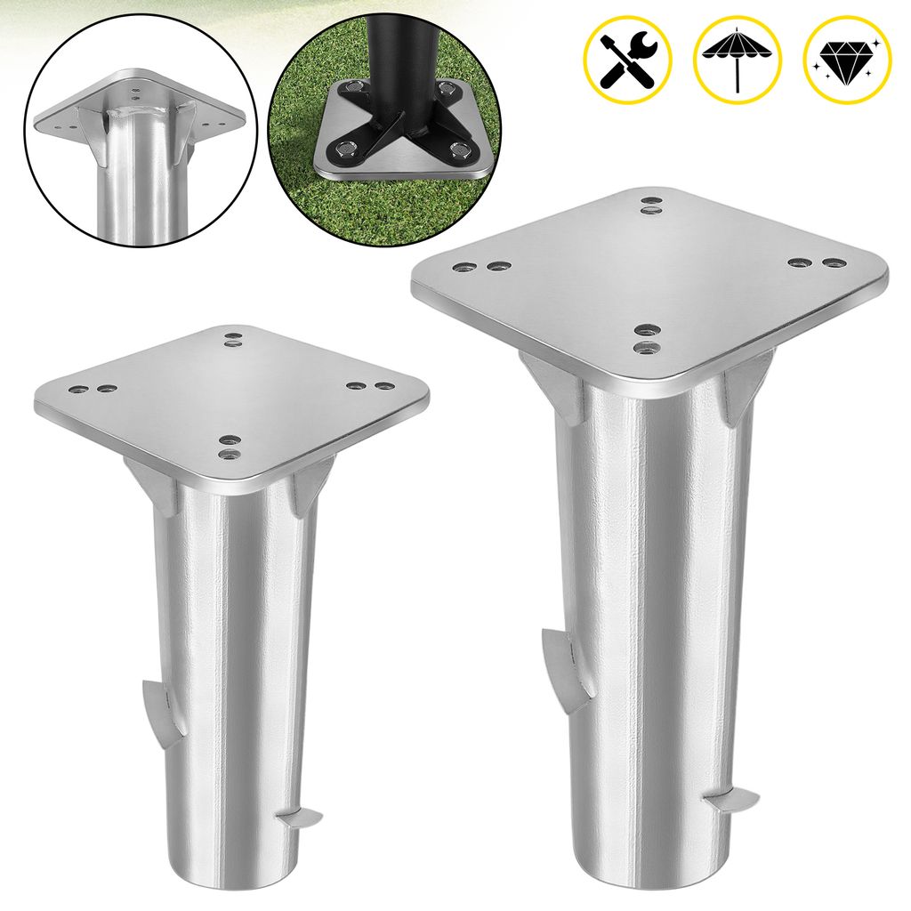 LZQ Universal-Bodenplatte für Sonnenschirm, 2 Stück Metall Sonnenschirmständer Bodenanker für Ampelschirm, Kurbelschirm (Silber)