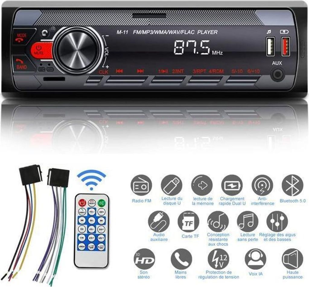Bluetooth-Autoradio, 7-Zoll-Farbradio mit Sprachassistent, Bluetooth-Autoradio – MP3-, WMA-, WAV-, FLAC- und APE-Format + App