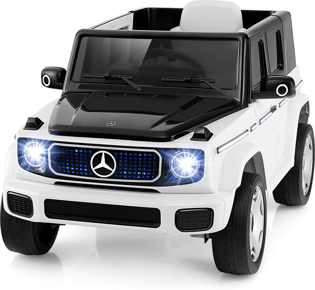 COSTWAY Lizenziertes Mercedes-Benz EQG Kinderauto, Elektrofahrzeug mit Fernsteuerung, abnehmbarer 12-V-Batterie, LED-Beleuchtung, Musik Weiß