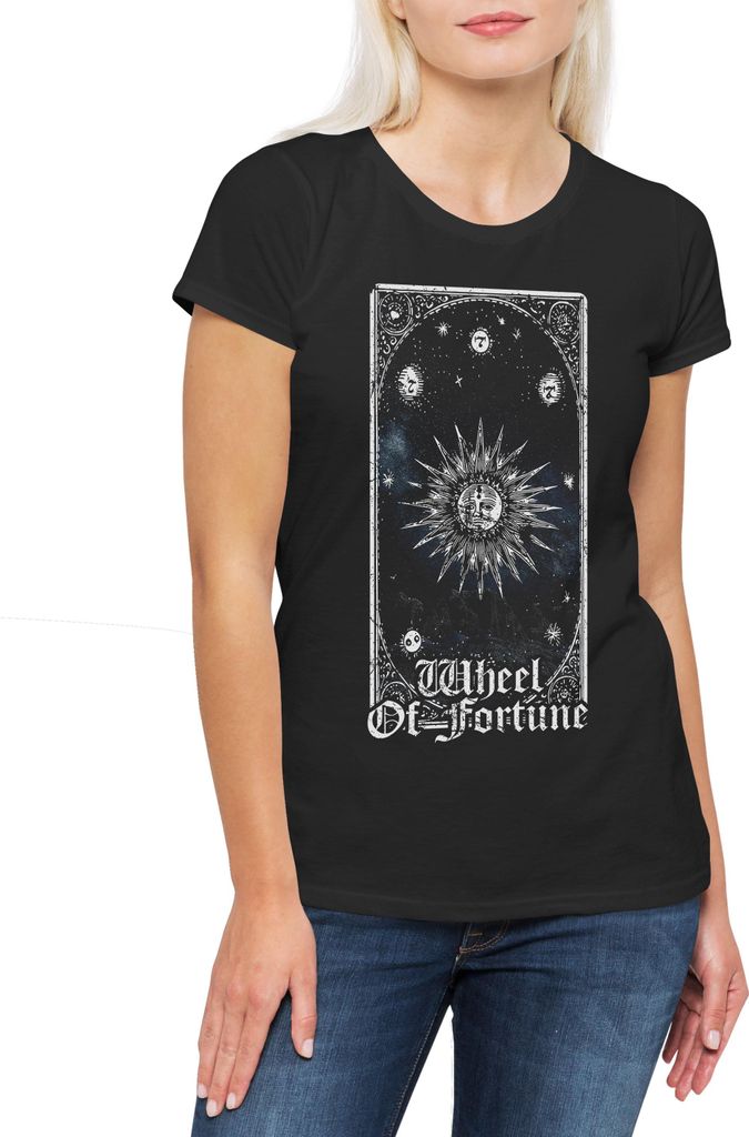 Urban Backwoods Tarot B Wheel Of Fortune, Damen T-Shirt, Farbe: Schwarz, Größe: S