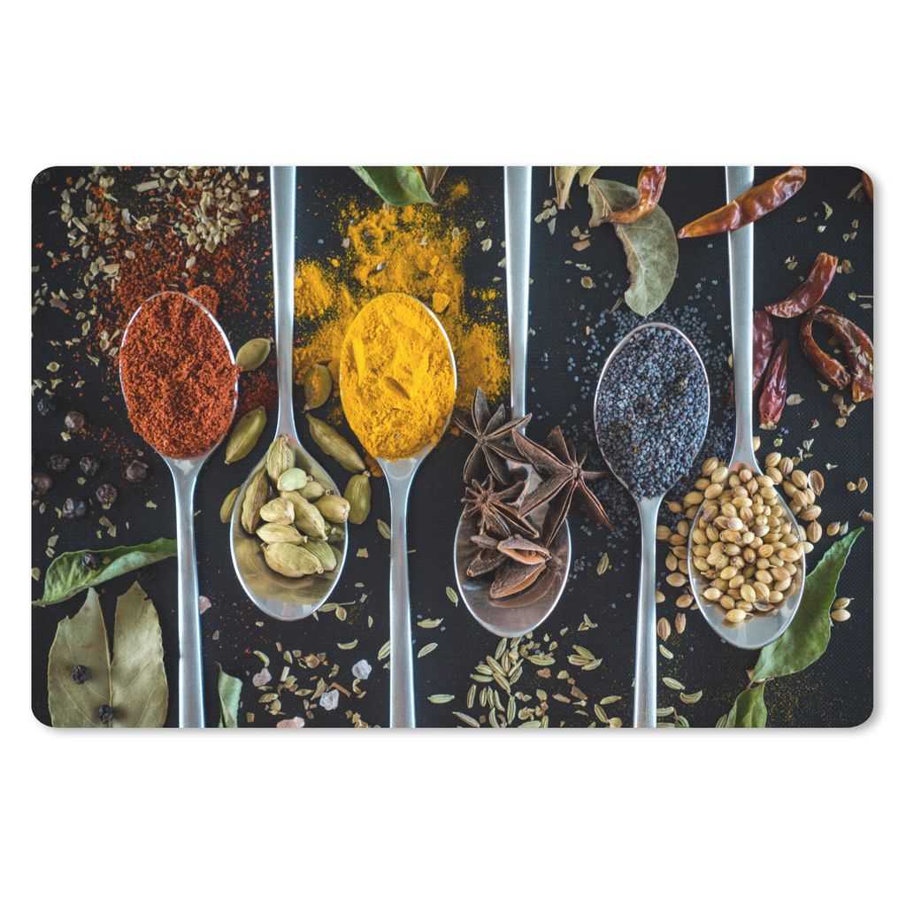 MuchoWow Schreibtischunterlage Kräuter - Löffel - Gewürze - Schwarz - Küche 60x40 cm - XXL Mauspad - Großes Mauspad