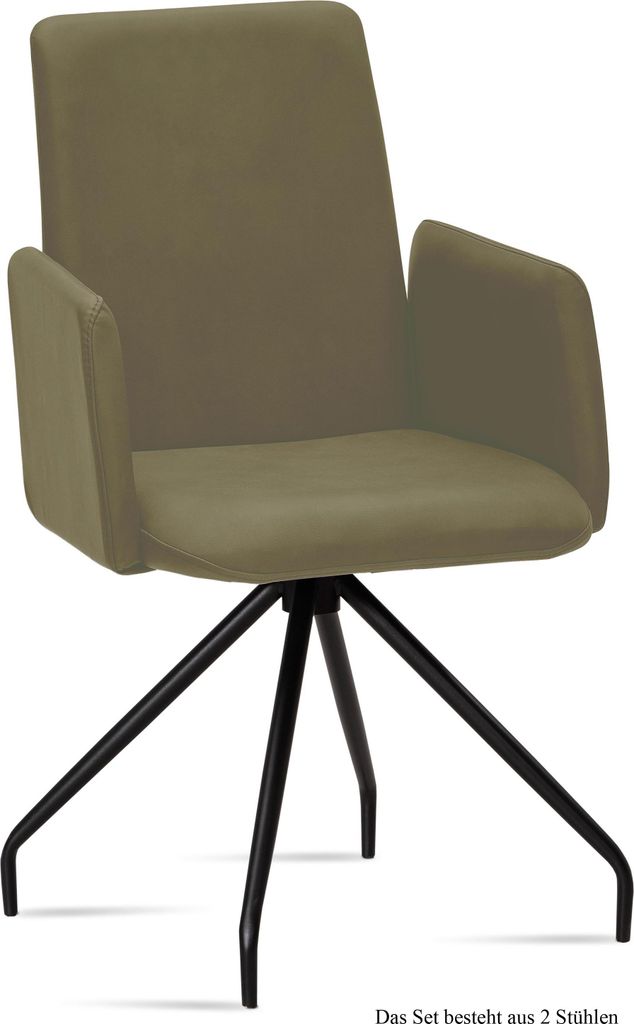 Armlehnstuhl (2er-Set) Detana 52x92x60 Schwarz/Olivgrün