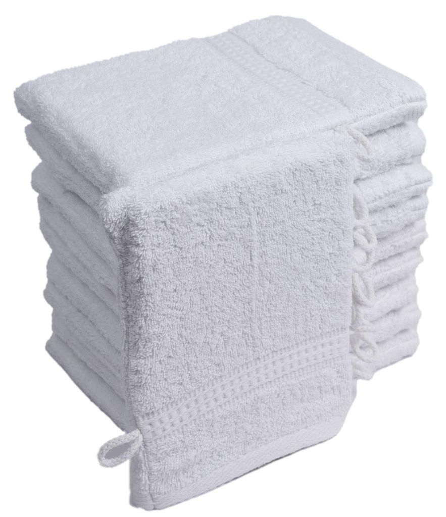 Waschhandschuhe Waschlappen 10er Set Weiss 100 % Baumwolle Produktbild 