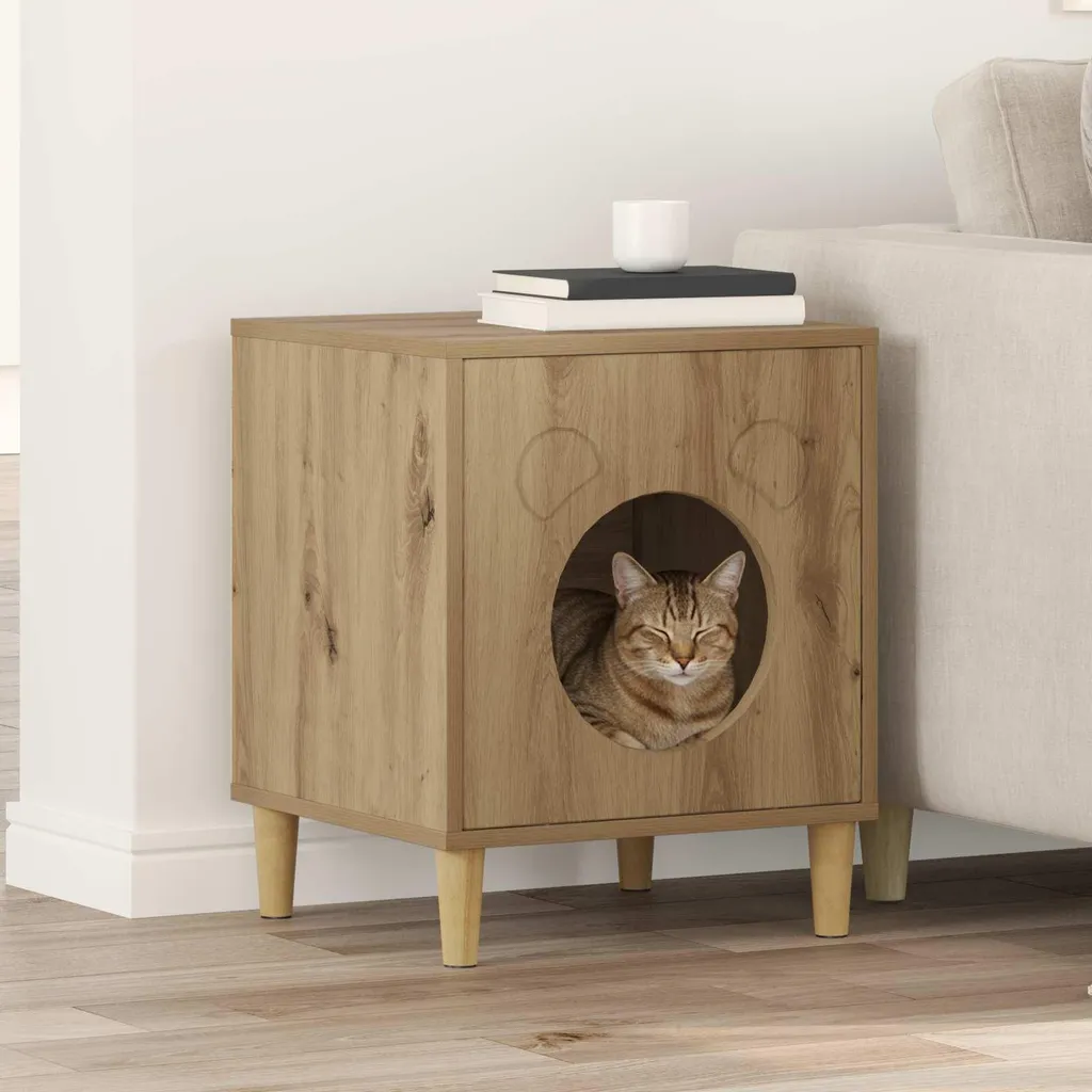 vidaXL Casetta per gatti artigianale in rovere 42,5 x 40 x 53 cm Materiale a base di legno - 2