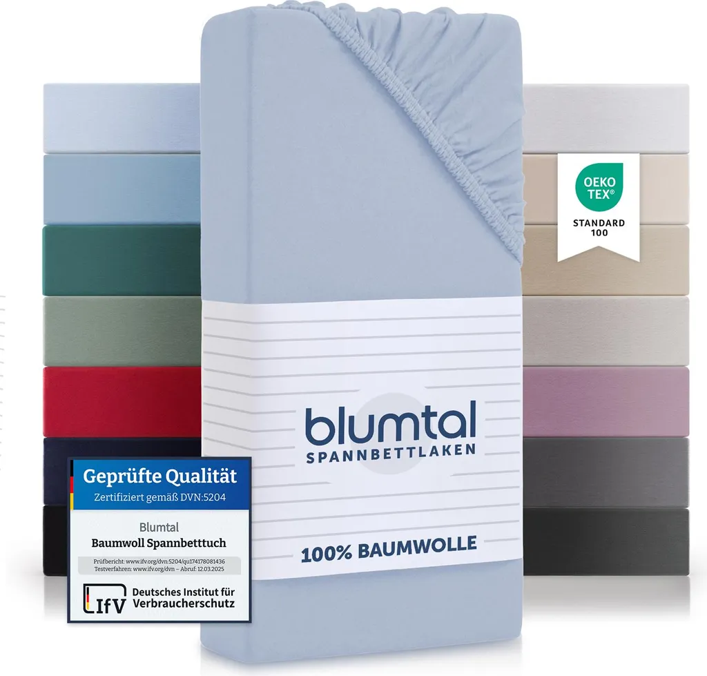 Set 2 Lenzuola sotto 200x200 Azzurre Blumtal Jersey Cotone Morbido