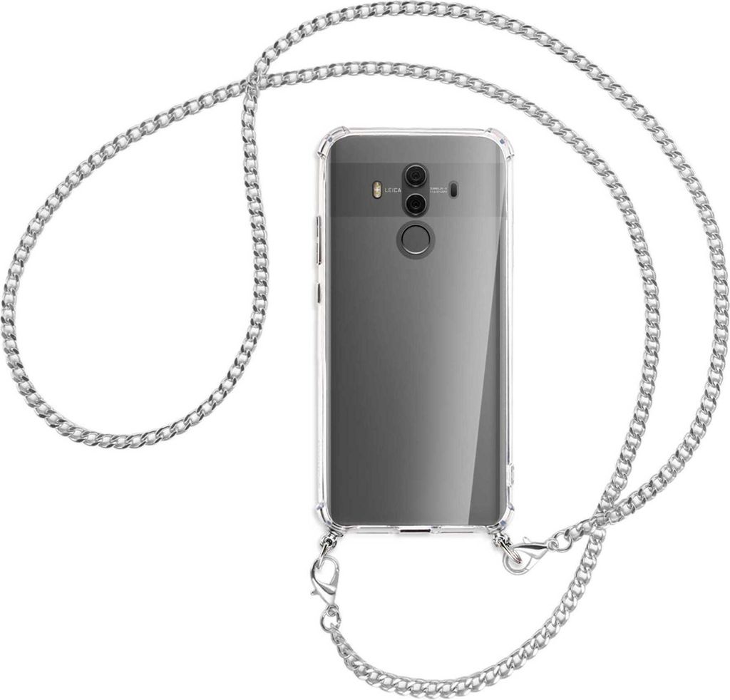 Handykette Backcover-Schutzhülle mit Band (Metall silberfarben) für Huawei Mate 10 Pro - silberfarbene Kette