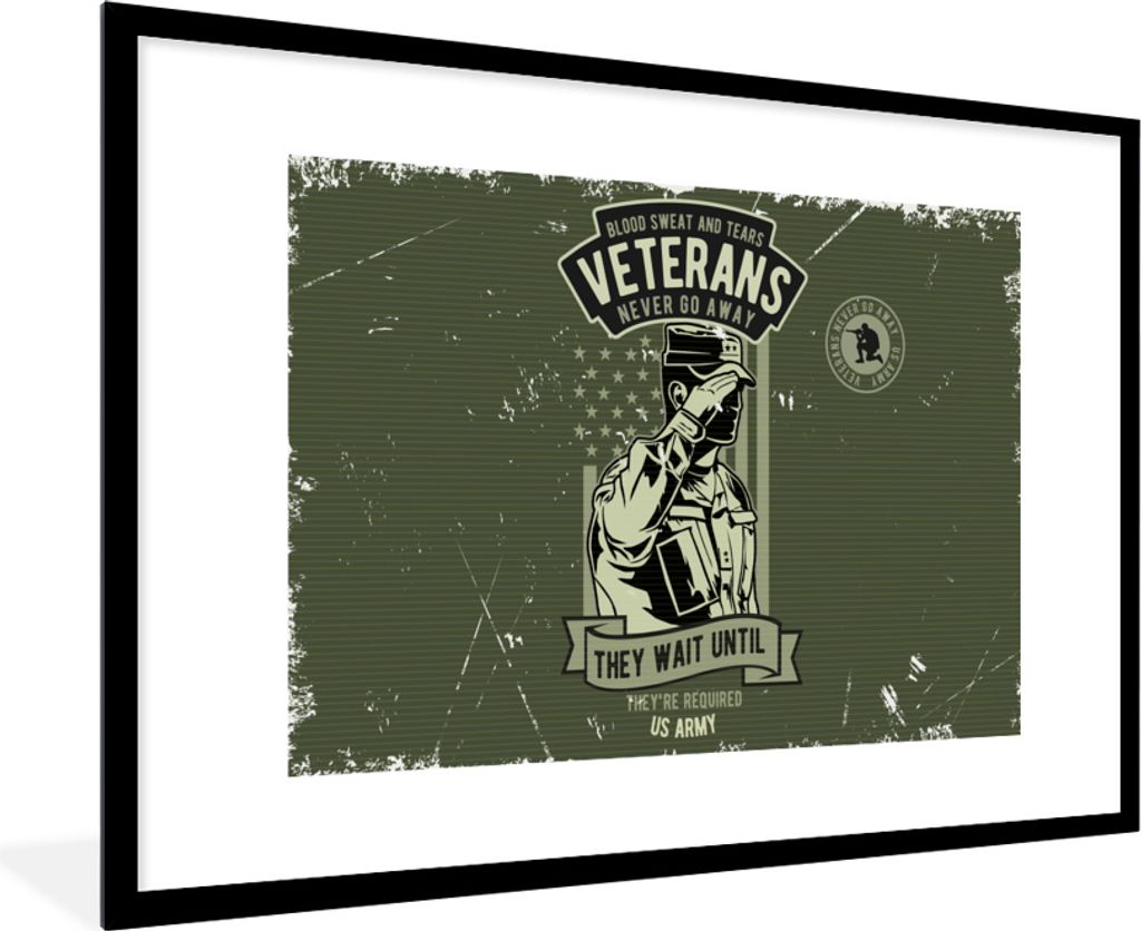 MuchoWow MuchoWow Gerahmtes Poster Vintage - Armee - Fahne 90x60 cm - Poster mit zchwarzem Bilderrahmen - Wanddekoration - Fotos