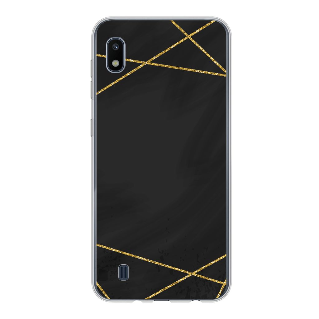 MuchoWow Handyhülle Schutzhülle Hülle für Samsung Galaxy A10 Geometrisches Muster aus goldenen Linien auf schwarzem Hintergrund Silikon Softc...