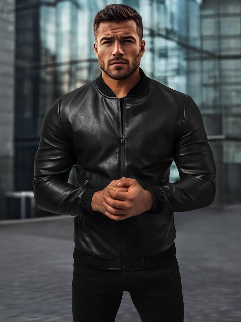 Kurtka skórzana męska czarna OZONEE JS/11Z8015Z XXL