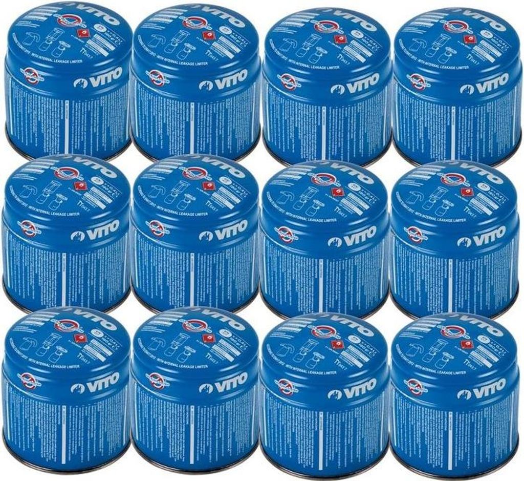 Packung mit 12 Kartuschen Gas 190g bohrbares Butan Gasstopp-Sicherheit VITO
