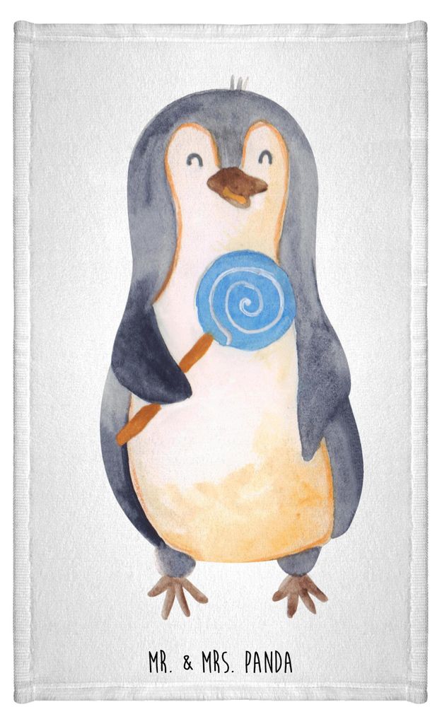 Mr. & Mrs. Panda Gästehandtuch Pinguin Lolli - Weiß - Geschenk, Süß, Mini-Handtuch, handtuch baumwolle, Heißhunger, Klein, Naschen, Spruch, g...