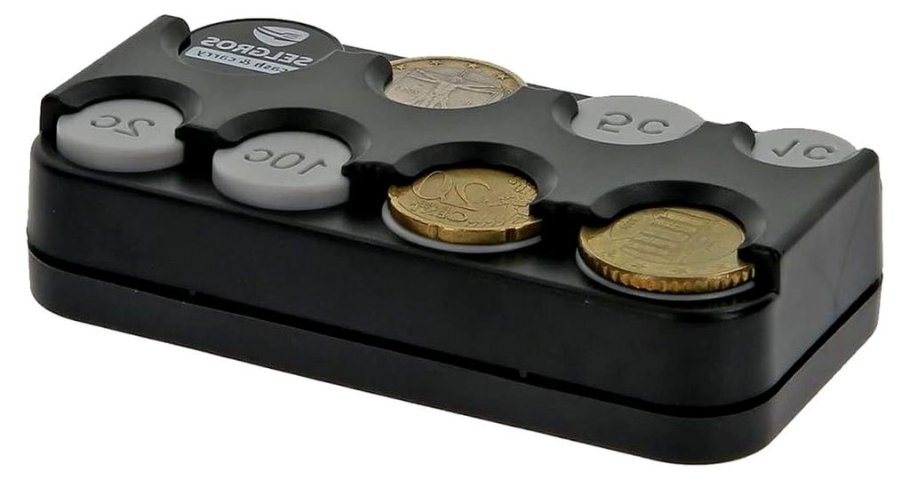 Münzbox für Euro Münzen von 1 Cent bis 2 Euro mit Federausgabe, Schwarz, Selbstklebend