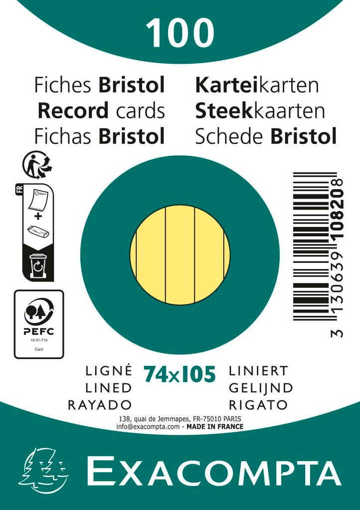 EXACOMPTA Karteikarten DIN A7 liniert gelb 100 Karteikarten Produktbild 