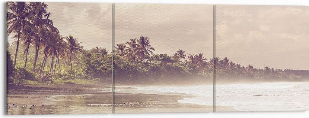 Bild auf Leinwand - Leinwandbild - 3 Teile - Palmen Strand Wasser - 150x50cm - Wand Bild - Wanddeko - Wandbilder - Leinwanddruck - Bilder - Wanddek...