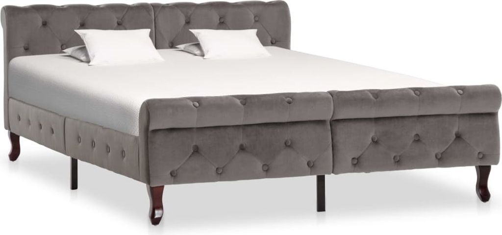 The Living Store Bettgestell Grau Samt 140 x 200 cm