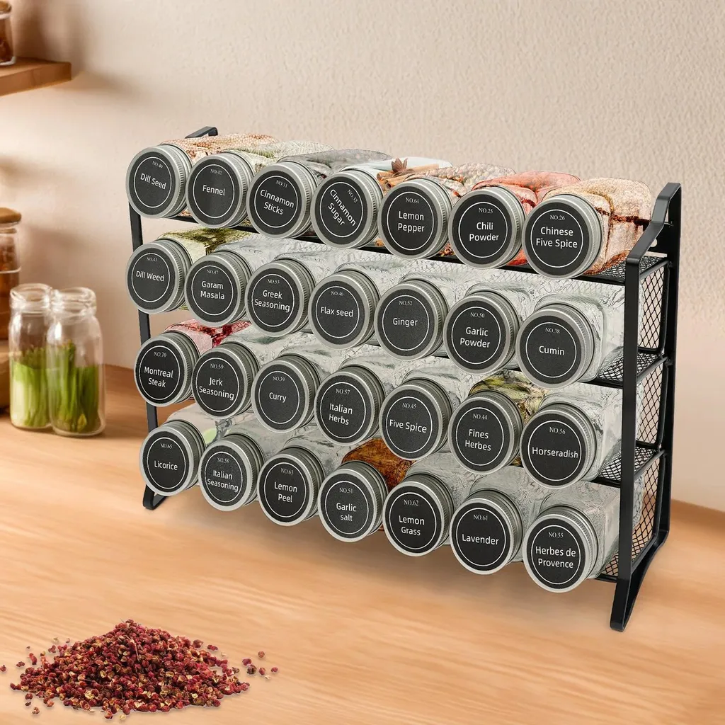 COVAODQ 4 Portaspezie Magnetici Per Frigorifero Con 10 Ganci - Organizer Da Cucina Salvaspazio, Nero
