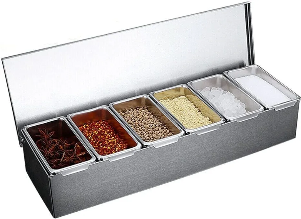 Boîte à épices avec 6 compartiments amovibles en inox pour cuisine