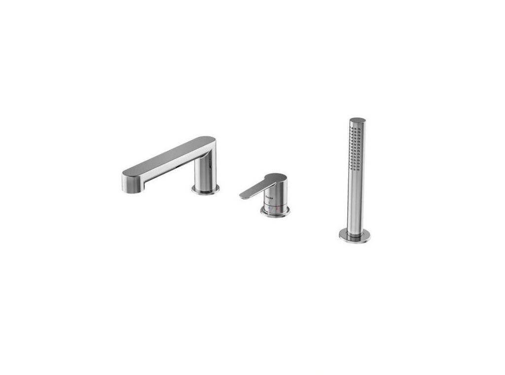 RAVAK PURI 3-Loch Wannenrandarmatur mit Brause mit integriertem Umsteller im Auslauf, chrom