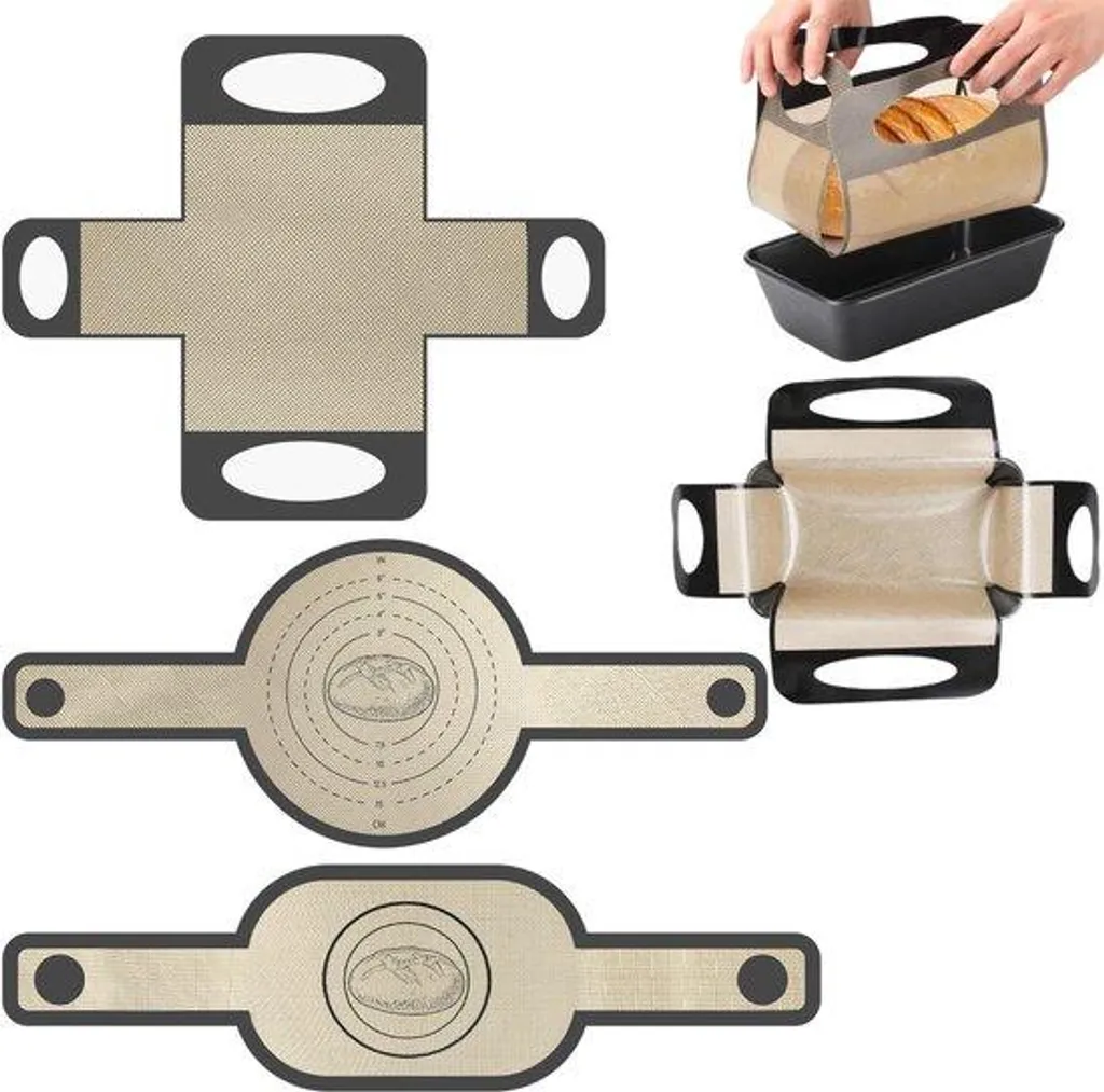 Lot de 3 toiles de cuisson silicone avec poignées pour pain et cocotte