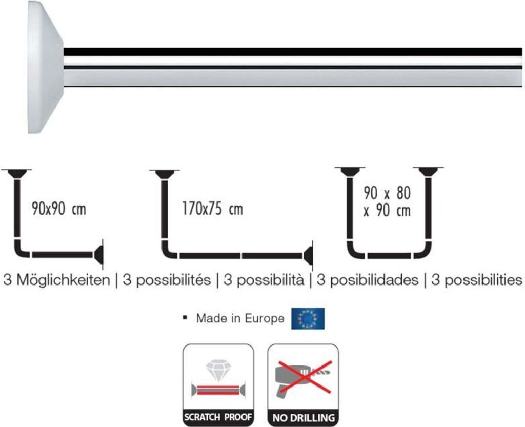 Spirella 7610583284976, Rovná tyč na záves, Hliník, Biela, Obrázok produktu 