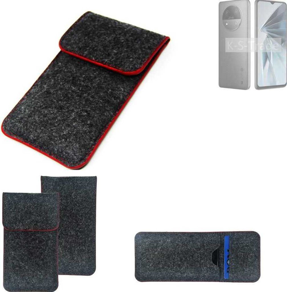 K-S-Trade Handy Schutz Hülle kompatibel mit ZTE Extress 50 Schutzhülle Handyhülle Filztasche Pouch Tasche Case Sleeve Filzhülle dunkelgrau roter