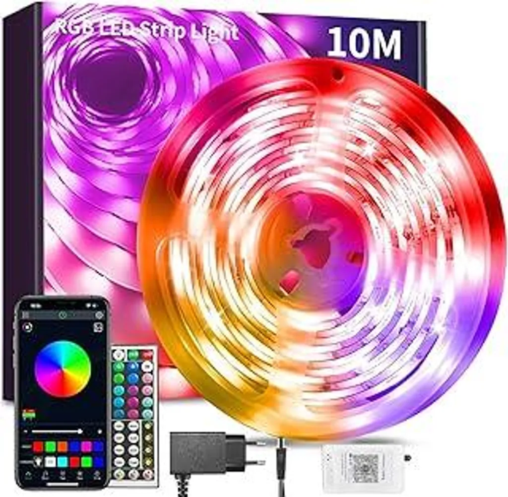 Striscia LED 10 m Striscia LED RGB con telecomando Sincronizzazione musicale Bluetooth Impostazione timer Dimmerabile Cambio colore Catena luminosa LED Striscia luminosa Striscia per la casa Festa