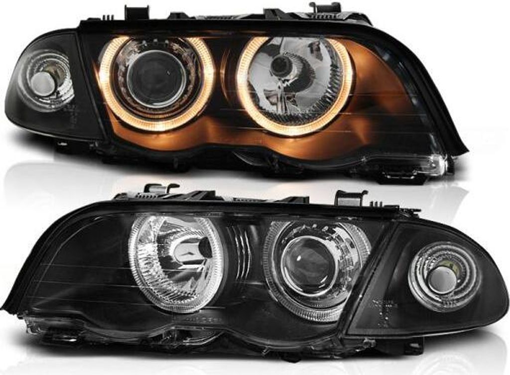 Scheinwerfer Angel Eyes passend für BMW 3er E46 Limo Touring Bj. 98-01 Schwarz