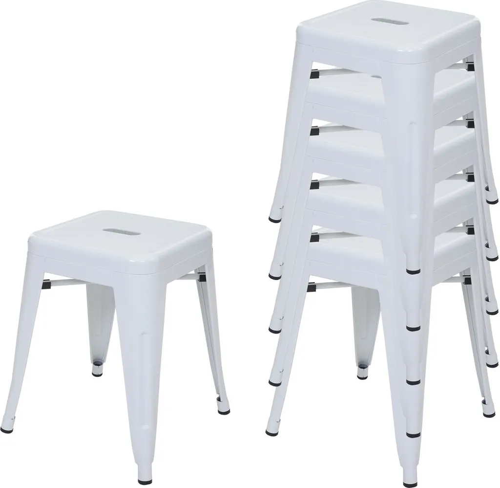 Tabouret de Bar Industriel Blanc en Métal pour Îlot de Cuisine Lot de 6