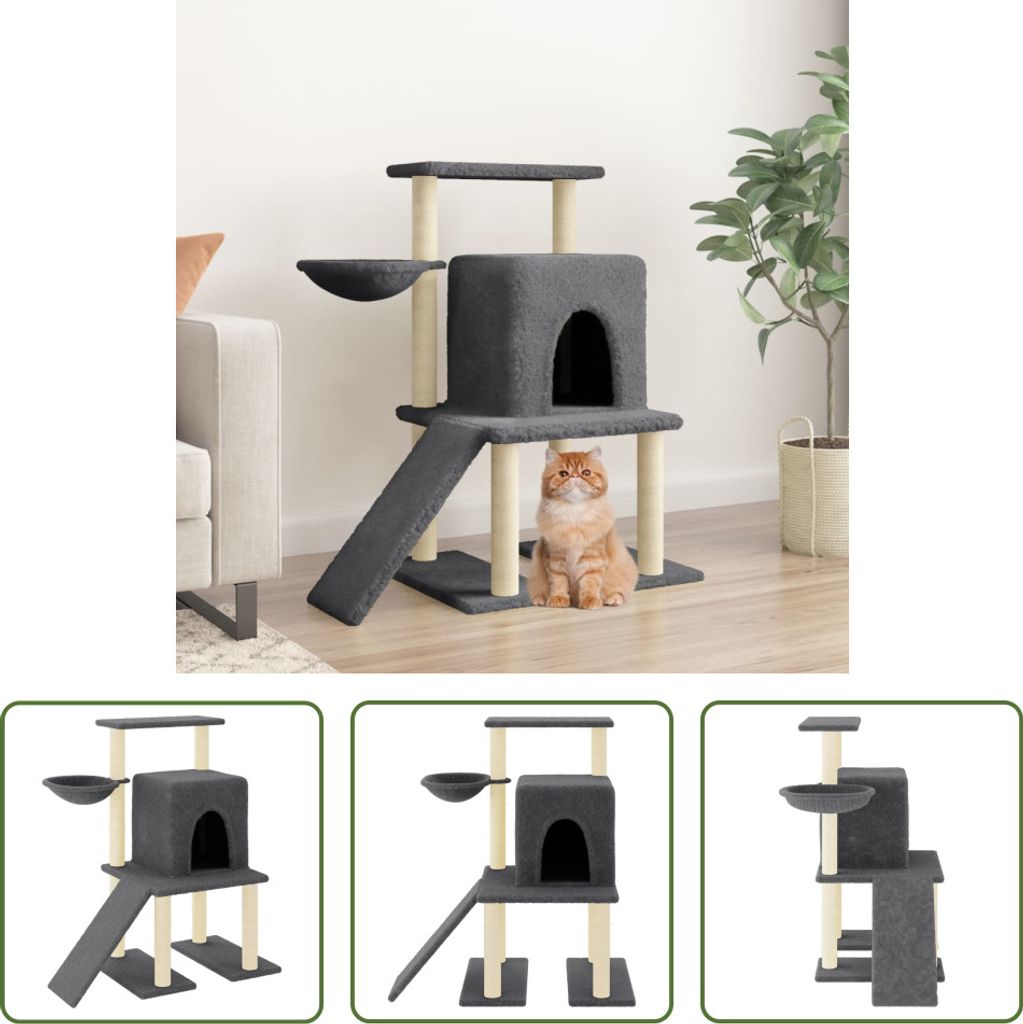 The Living Store Kratzbaum mit Sisal-Kratzsäulen Dunkelgrau 96,5 cm