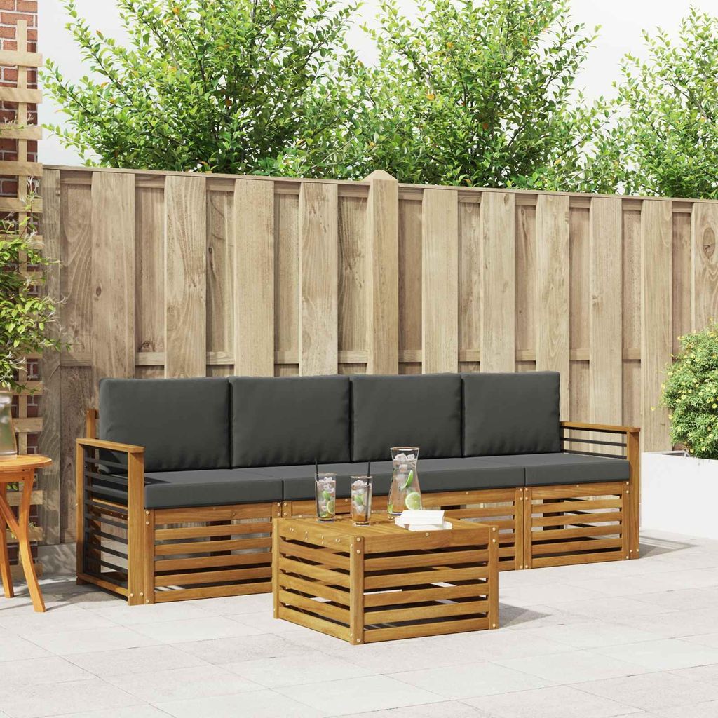 Sofagarnituren - VIDAXL - Terrassen-Sofa - mit Kissen - Natur und Anthrazit Massivholz Akazie