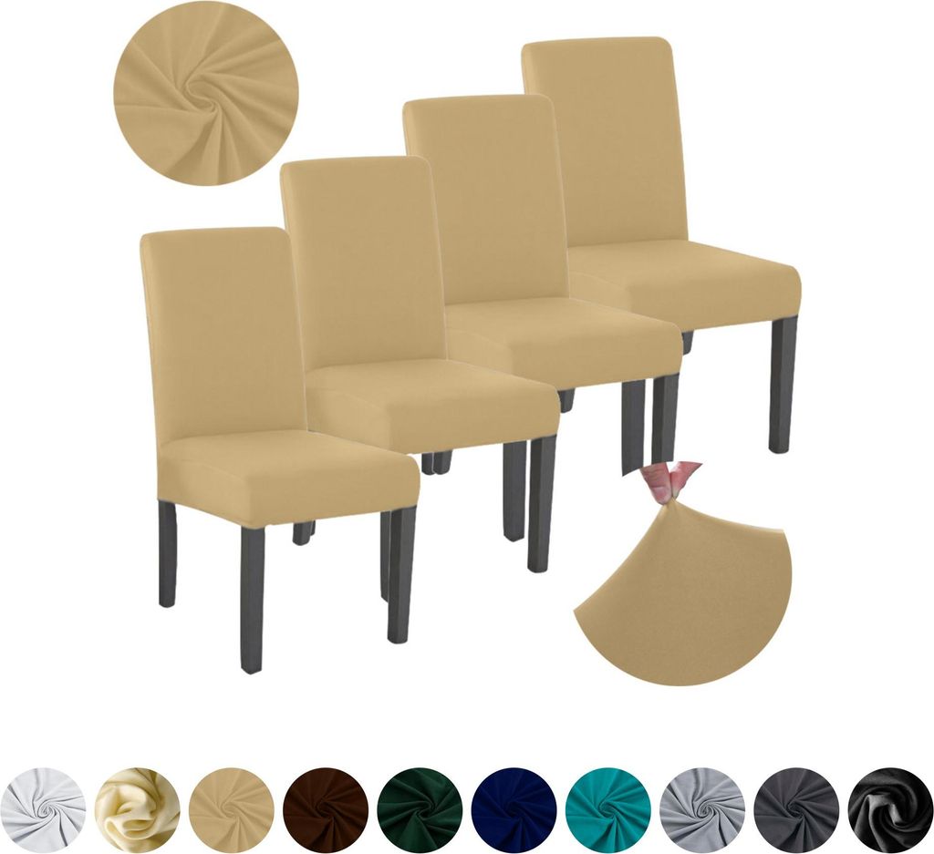 MEBLE ODNOWA, Stuhlhusse, Stuhlbezug, Standardgröße, Glat, Beige, 4er, elastisch, Stuhlbezüge, Stuhlhussen, maschinenwaschbar, stretch hülle, m...