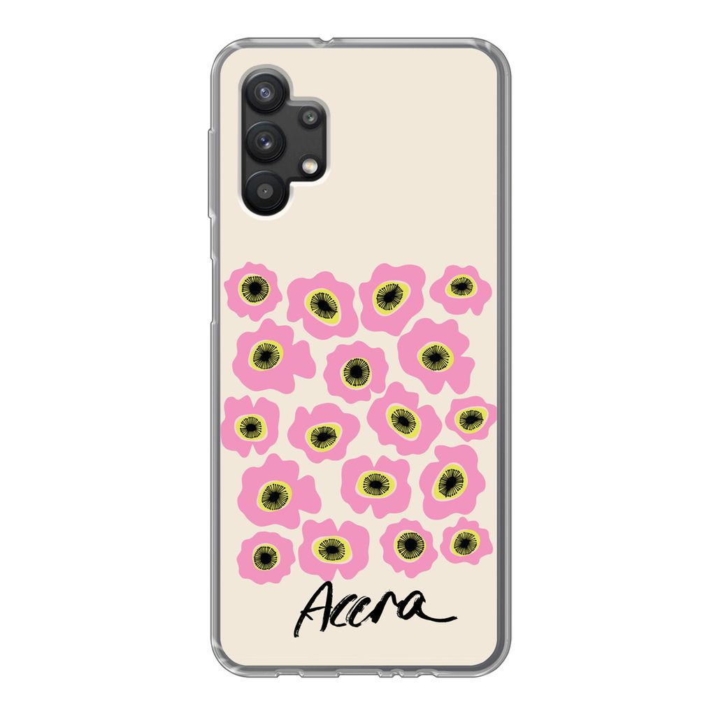 MuchoWow Handyhülle Schutzhülle Hülle für Samsung Galaxy A32 5G Blumen - Rosa - Ghana Silikon Softcase Handy Hülle - Softcase