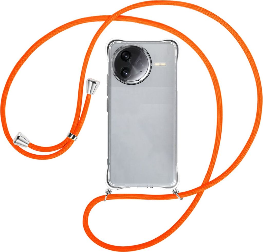 Handykette Backcover-Schutzhülle mit Band (Metall silberfarben) für Xiaomi Redmi K80 Pro 5G - neonorange