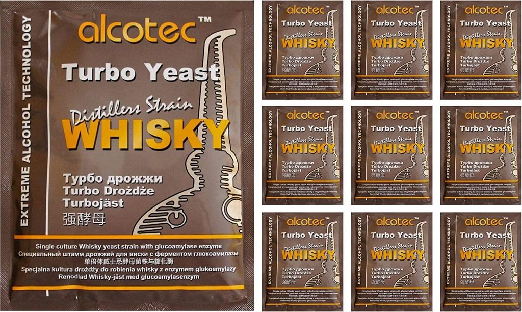 AlcoTec Turbohefe Whisky + GA Enzym Alkohol Gärhefe Hefe Brennhefe, 10 Stück