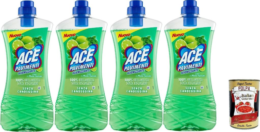 ACE Pavimenti Bodenreiniger Hygiene - Limette und Pfefferminze, ohne Bleichmittel - reinigt gründlich und bringt Böden zum Glänzen, 4x 1Lt + Ita...