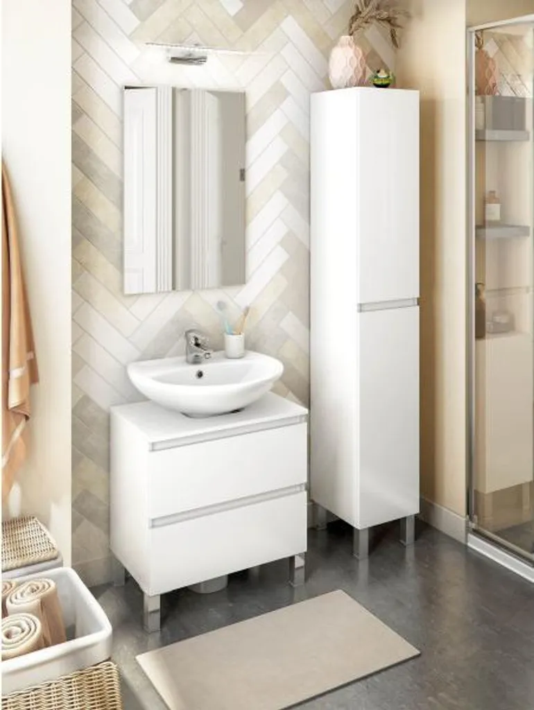 Rangement salle de bain étroit NEREA blanc brillant contre le désordre