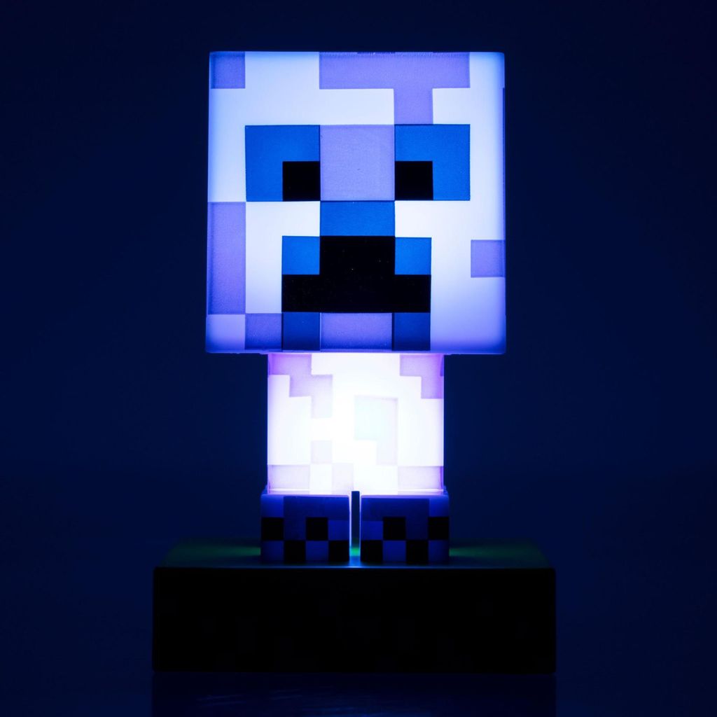 A Minecraft Creeper lamp is displayed against a dark blue background.