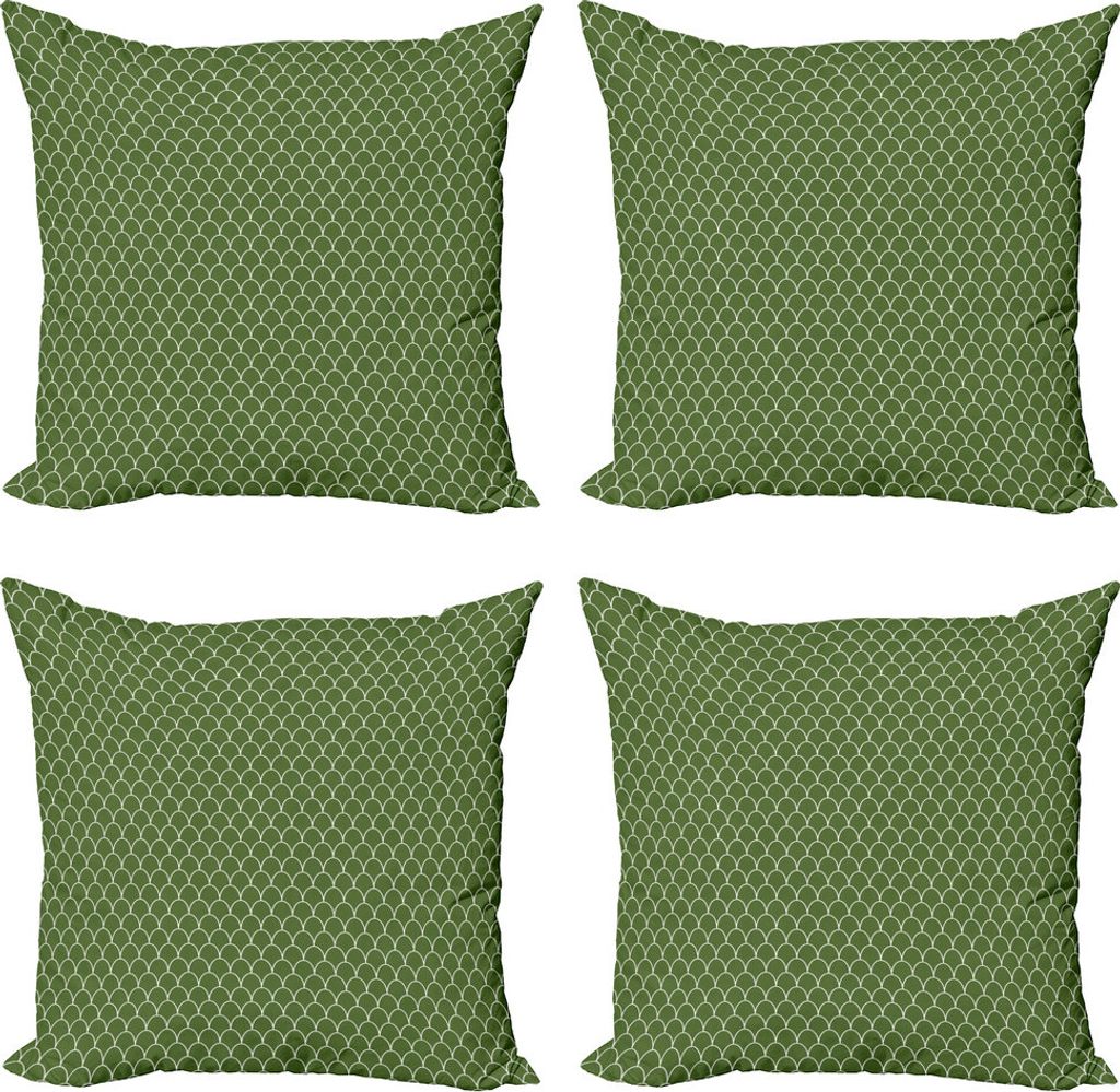 ABAKUHAUS Grün Kissenbezug Set (4 Stück), Geometrische wellige Form, Moderner Doppelseitiger Digitaldruck, 45 cm x 45 cm, Olivgrün und Weiß