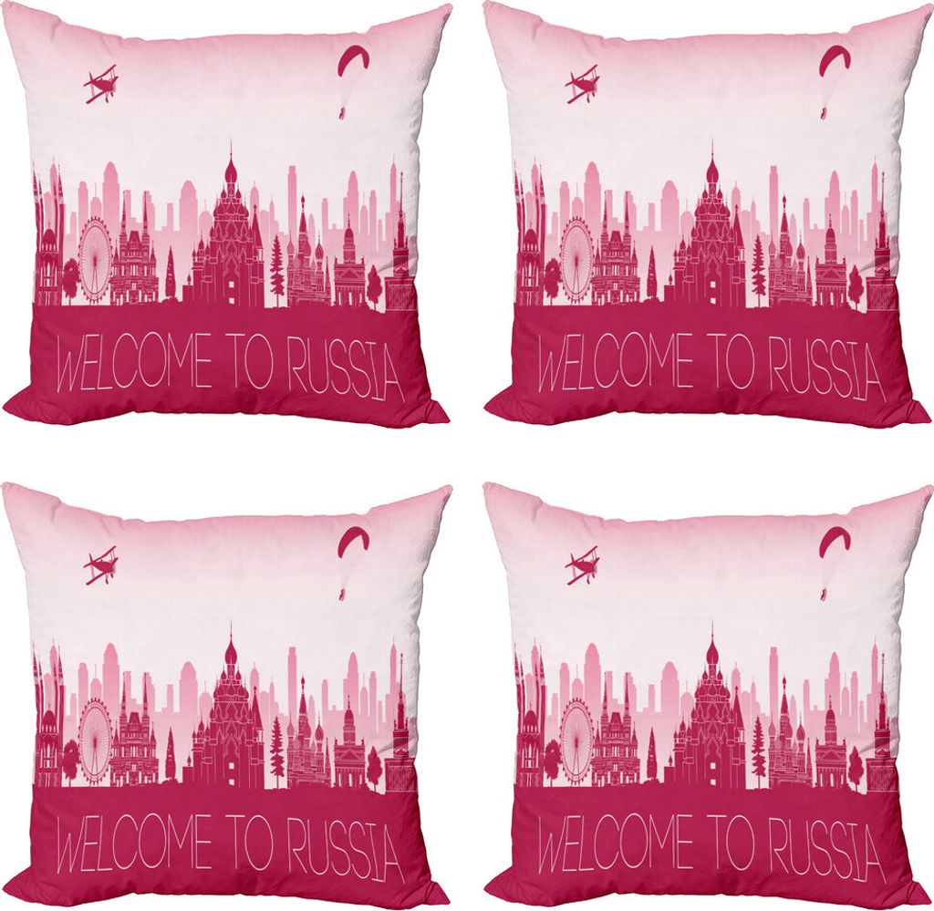 ABAKUHAUS Russisch Kissenbezug Set (4 Stück), Touristische Stadt Kennzeichnend, Moderner Doppelseitiger Digitaldruck, 50 cm x 50 cm, Pale Pink Mag...