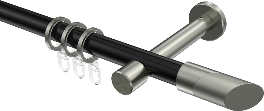 Interdeco Gardinenstange / Vorhangstange Schwarz / Edelstahl-Optik, Typ Prestige Verano (Schräge Bicolor), 20 mm Ø 1-läufig, 320 cm