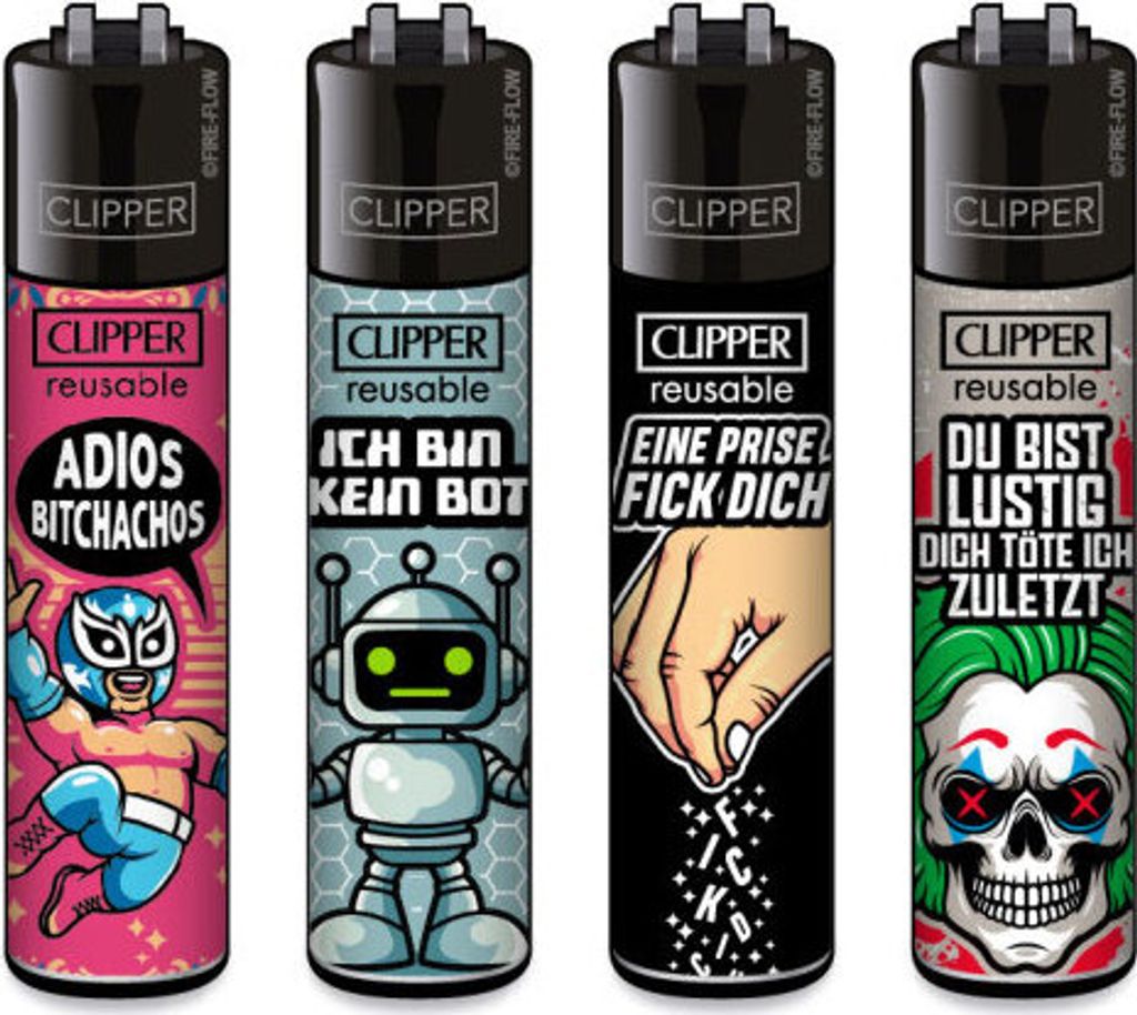 Clipper Reibrad Feuerzeuge Mix Slogan #11, 4 Stück Produktbild 