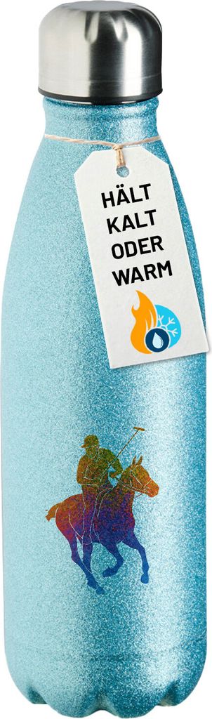 Huuraa Trinkflasche Polo Spieler bunte Silhouette 500ml Blue Edelstahl Wasserflasche Trinkflasche Geschenkidee