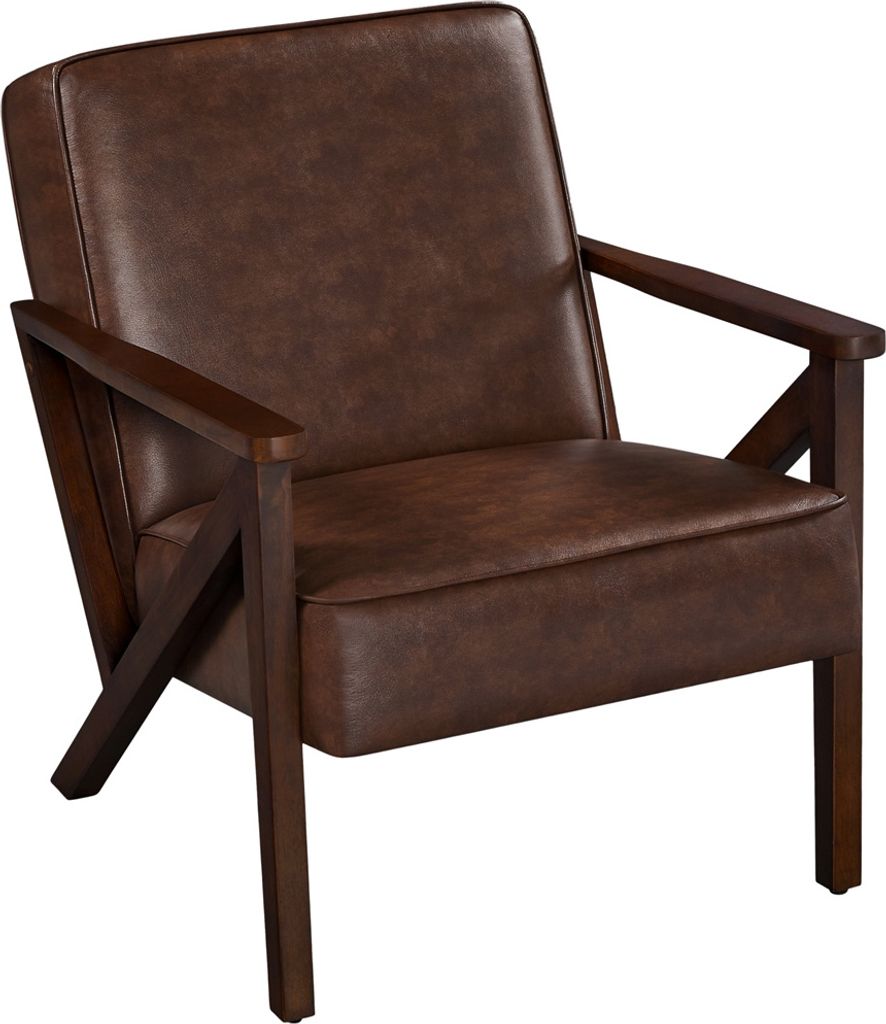 Yaheetech Loungesessel Vintage Sessel aus Kunstleder, Relaxsessel mit Massivholzbeinen, Dunkelbraun