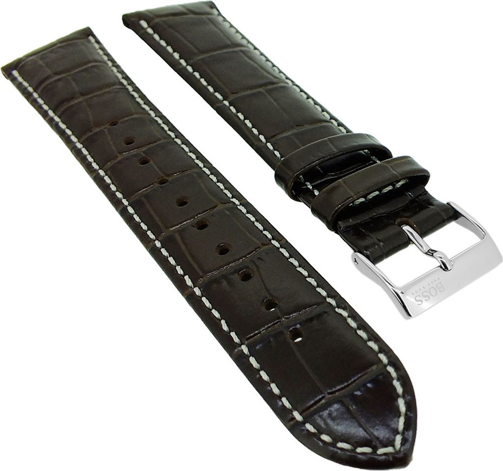 Hugo Boss | Uhrenarmband 20mm Leder Kroko-Optik braun 1513598